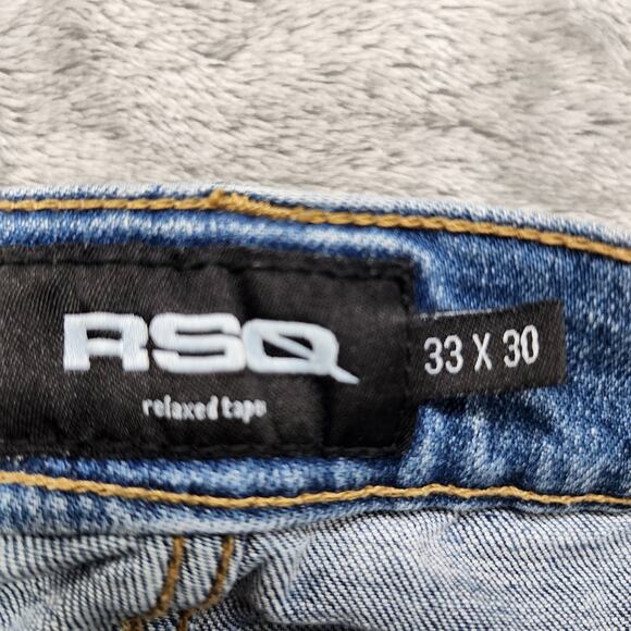 RSQ Jeans Mens 33X30 Blue Distressed Relaxed Taper Leg Stretch Denim Casual - Picture 6 of 14
